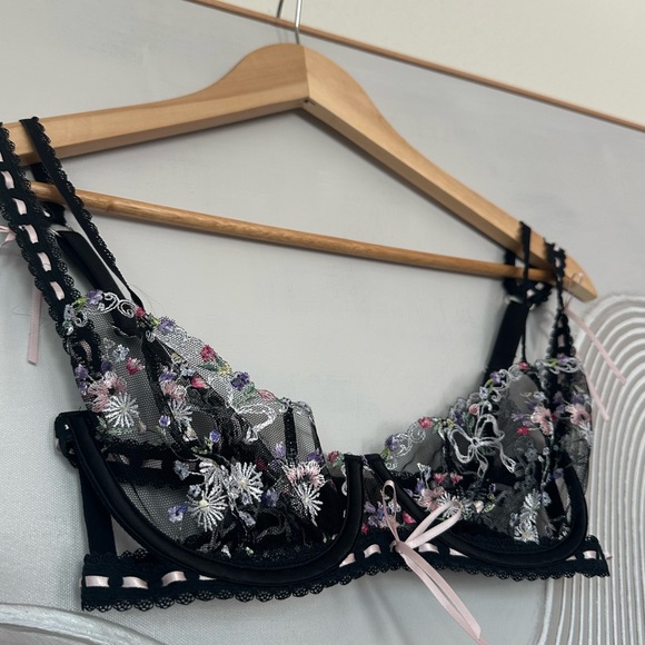 For Love And Lemons Black and Pink Lace Garter Belt set